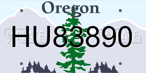 HU83890 Oregon License Plate
