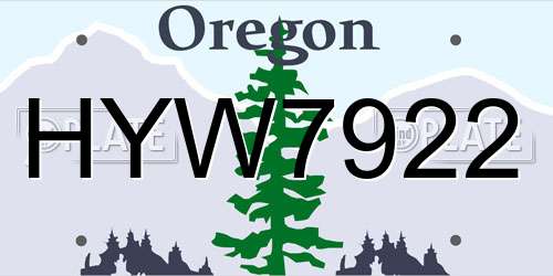 HYW7922 Oregon License Plate