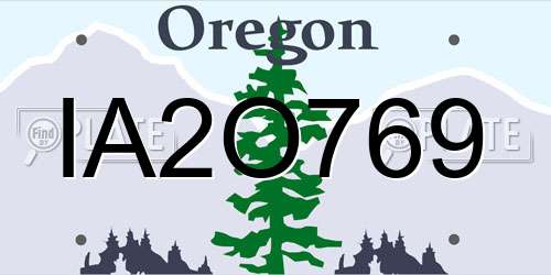 IA2O769 Oregon License Plate
