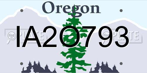 IA2O793 Oregon License Plate