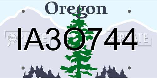 IA3O744 Oregon License Plate