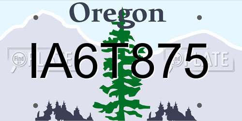 IA6T875 Oregon License Plate