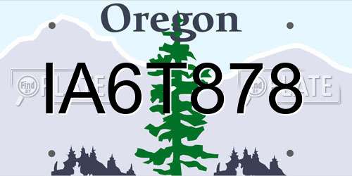 IA6T878 Oregon License Plate