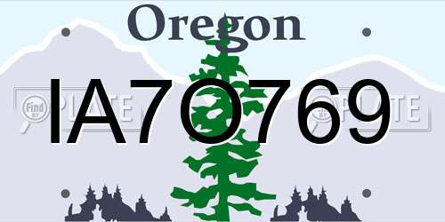 IA7O769 Oregon License Plate