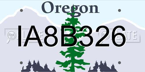 IA8B326 Oregon License Plate