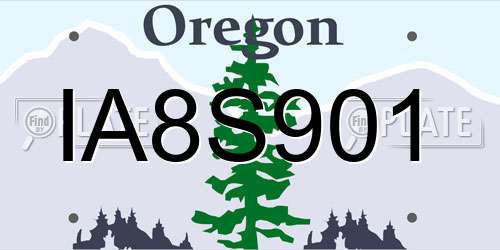IA8S901 Oregon License Plate