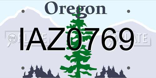 IAZ0769 Oregon License Plate