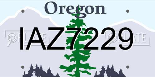 IAZ7229 Oregon License Plate