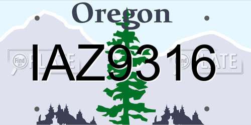 IAZ9316 Oregon License Plate