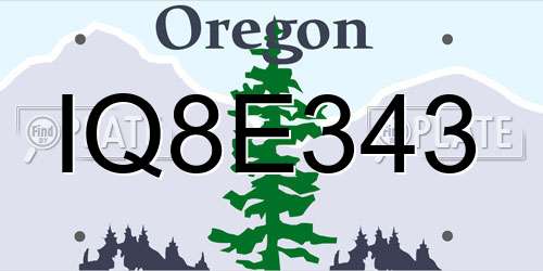 IQ8E343 Oregon License Plate