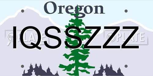 IQSSZZZ Oregon License Plate