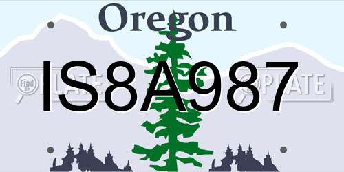 IS8A987 Oregon License Plate