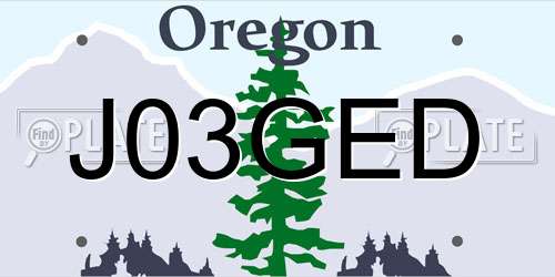 J03GED Oregon License Plate