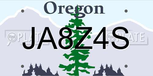 JA8Z4S Oregon License Plate