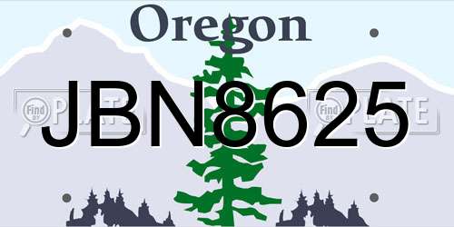 JBN8625 Oregon License Plate