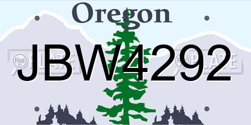 JBW4292 Oregon License Plate
