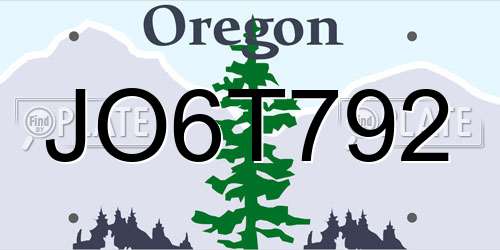 JO6T792 Oregon License Plate