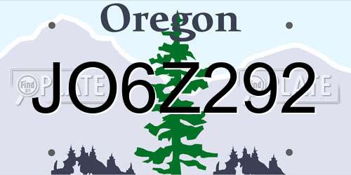 JO6Z292 Oregon License Plate