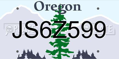 JS6Z599 Oregon License Plate