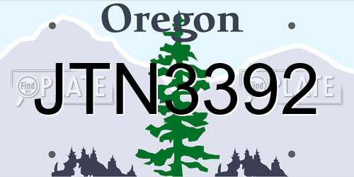 JTN3392 Oregon License Plate