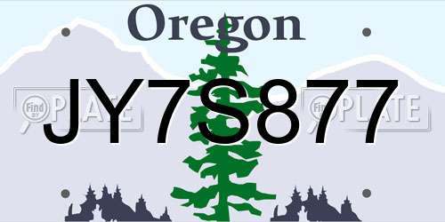JY7S877 Oregon License Plate