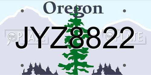 JYZ8822 Oregon License Plate