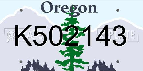 K502143 Oregon License Plate