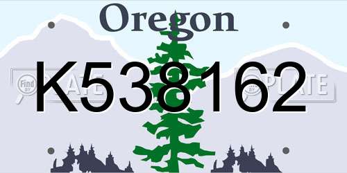K538162 Oregon License Plate