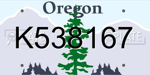 K538167 Oregon License Plate