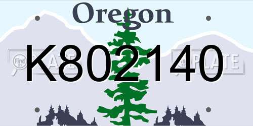 K802140 Oregon License Plate