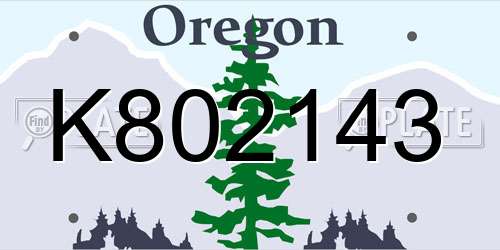 K802143 Oregon License Plate