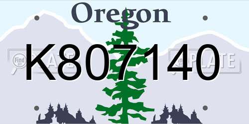K807140 Oregon License Plate