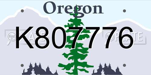 K807776 Oregon License Plate