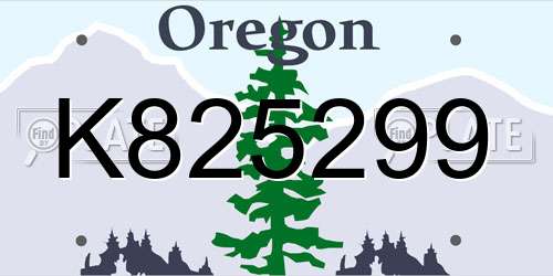 K825299 Oregon License Plate