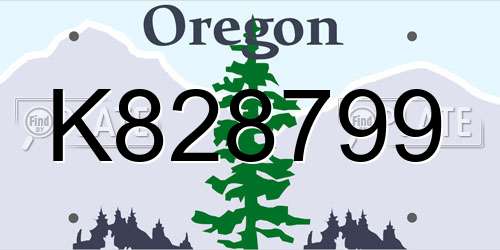 K828799 Oregon License Plate