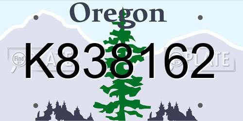 K838162 Oregon License Plate