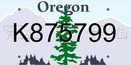 K875799 Oregon License Plate