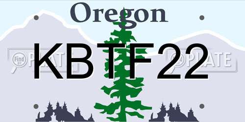 KBTF22 Oregon License Plate