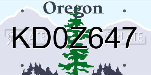 KD0Z647 Oregon License Plate