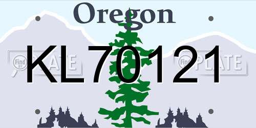 KL70121 Oregon License Plate