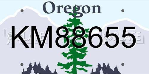 KM88655 Oregon License Plate