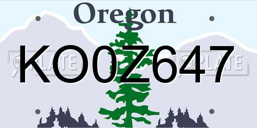KO0Z647 Oregon License Plate