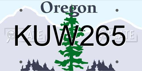 KUW265 Oregon License Plate