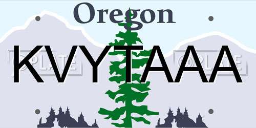 KVYTAAA Oregon License Plate