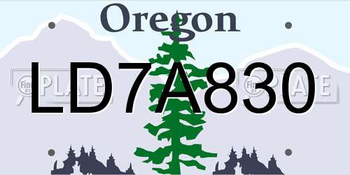 LD7A830 Oregon License Plate