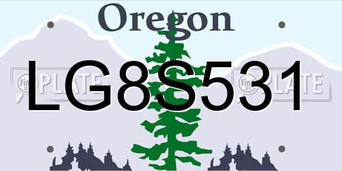 LG8S531 Oregon License Plate
