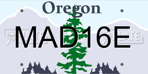 MAD16E Oregon License Plate