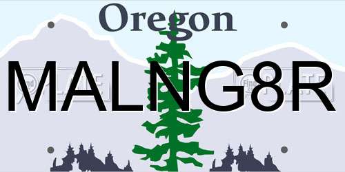 MALNG8R Oregon License Plate