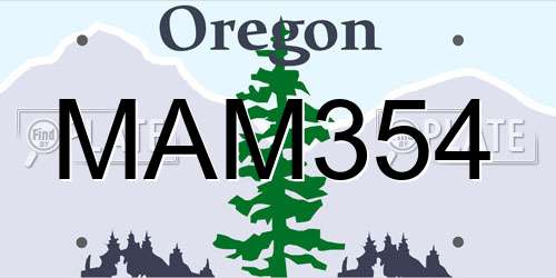 MAM354 Oregon License Plate