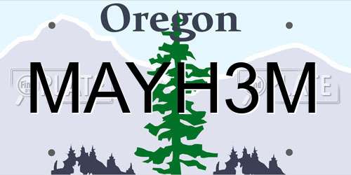 MAYH3M Oregon License Plate